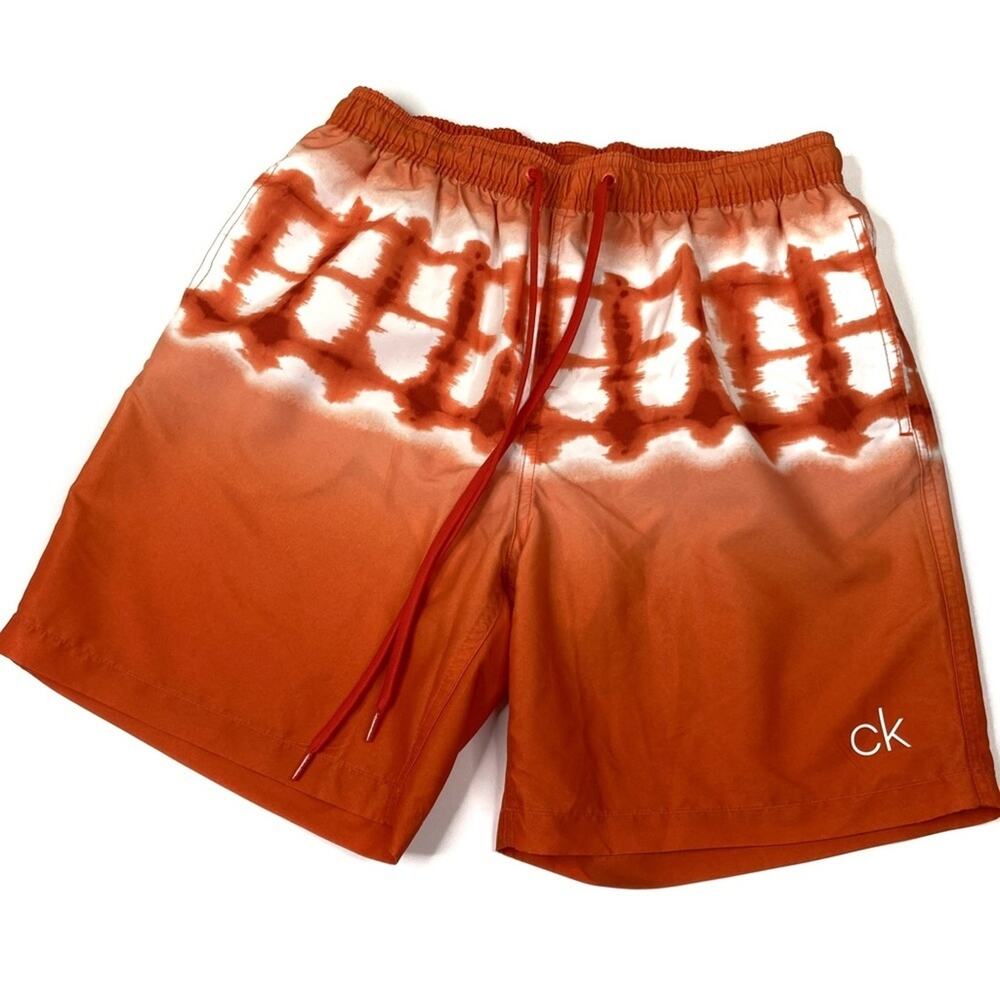 Calvin Klein | Men's Quick-Dry UV 40+ Ombré Tie Dye Stripe Swim Trunks Mandarin